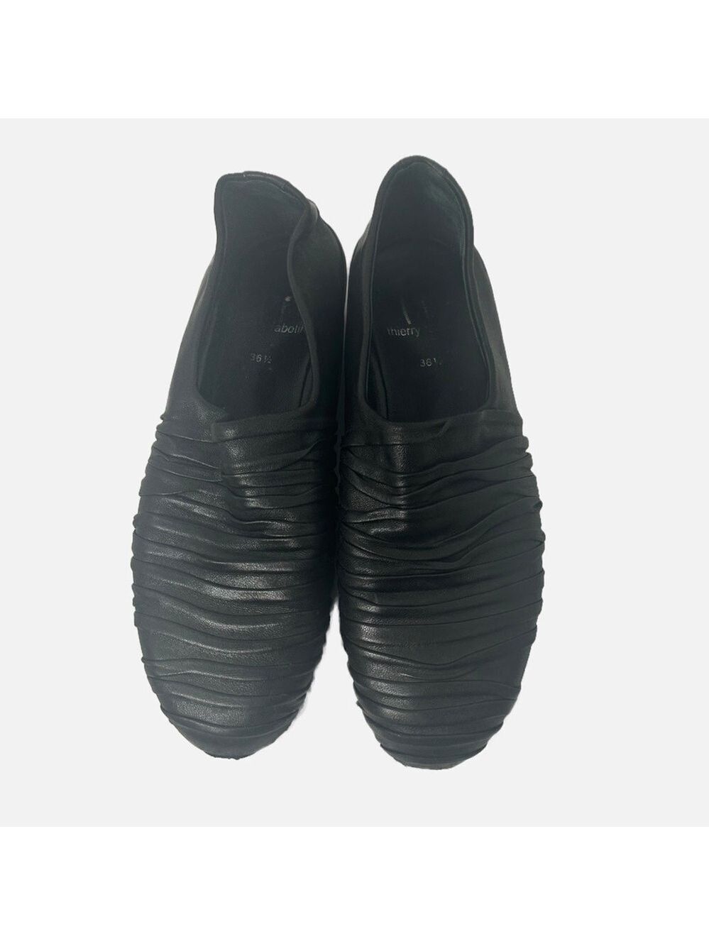 Thierry Rabotin Women’s Leather Pleated Flat Shoes Black Made Italy 36.5/6US
